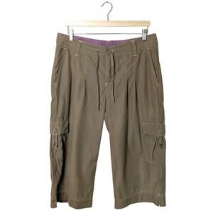 Y2K VTG Athleta Cargo Beige Utility Capri Low Rise Wide Leg Pants Women Size 12